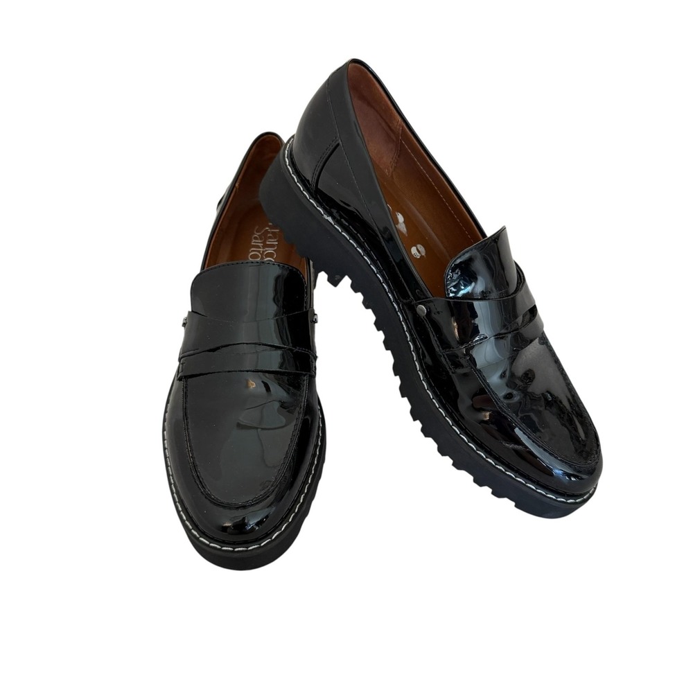 Franco Sarto Womens Loafer Shoes Size 7 Black Patent Lug Sole Comfort Work